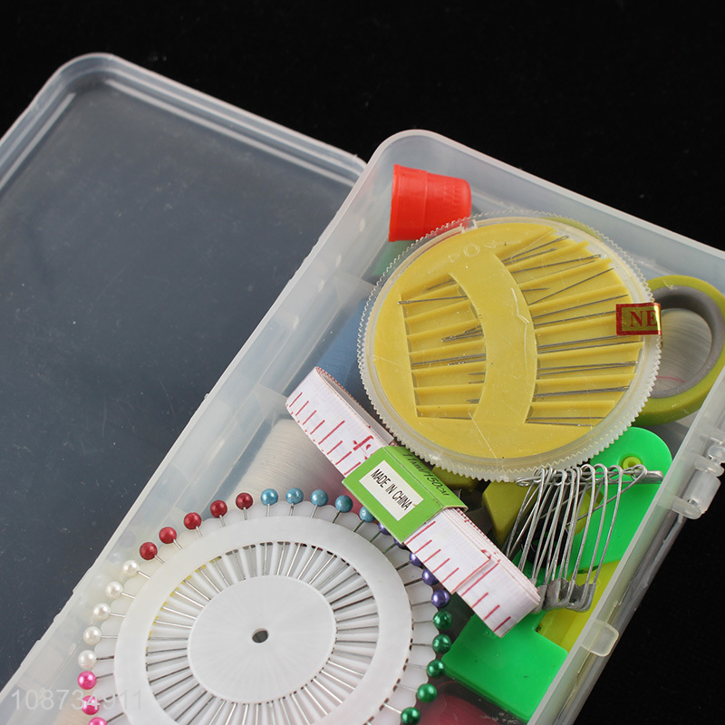 Factory supply sewing kit with needles, threads, tape measure etc