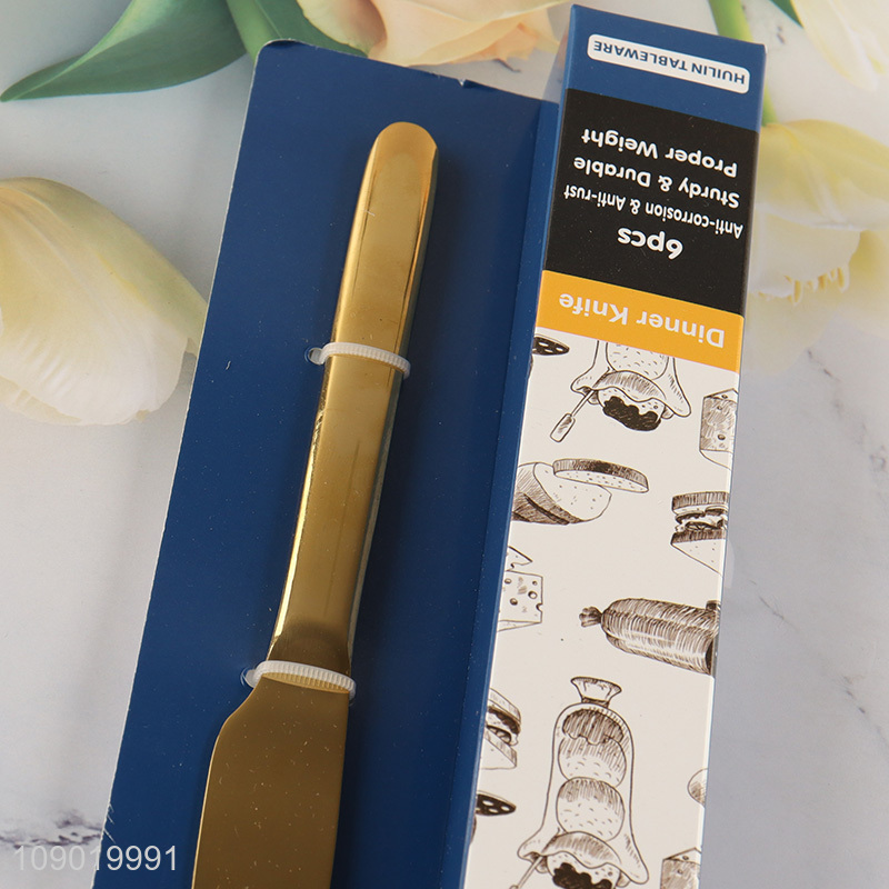 China Imports 6PCS Titanium Gold Plating Stainless Steel Dinner Knives Set