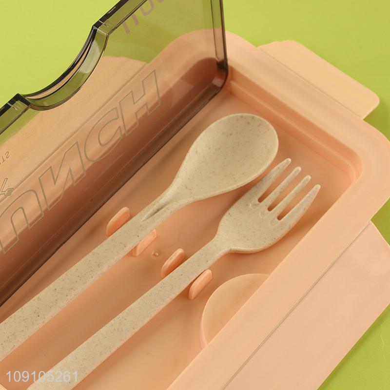 Factory Price 1100ML 2-Compartment Plastic Bento Lunch Box with Spoon & Fork