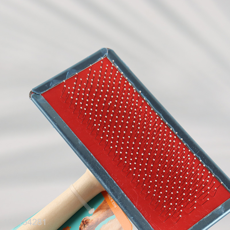 Wholesale Dog Slicker Brush Pet Grooming Brush with Wooden Handle