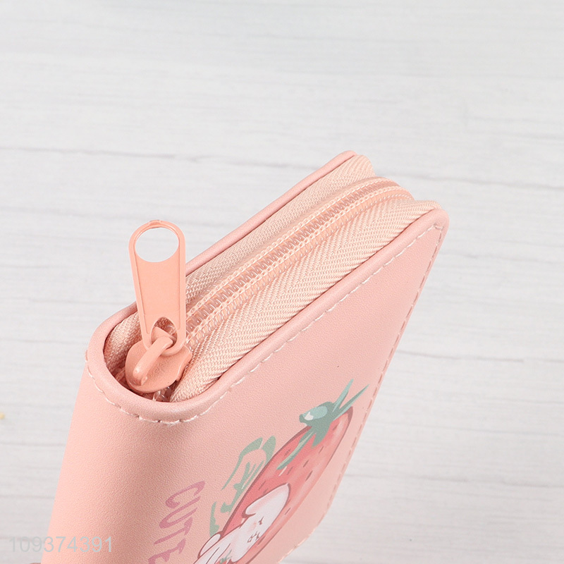 New arrival  pink cartoon printed leather wallet for girls