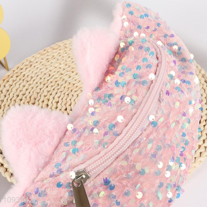Hot selling pink girls plush waist bag wholesale