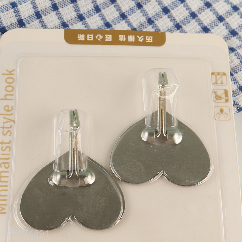 Low price heart shape 2pcs sticky hook wall hooks set