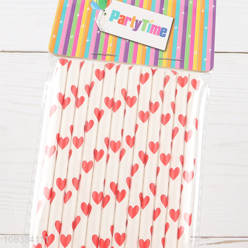 Yiwu market heart printed disposable straw paper straw