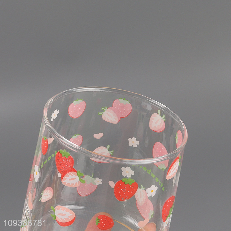 Top selling strawberry printed glass water cup