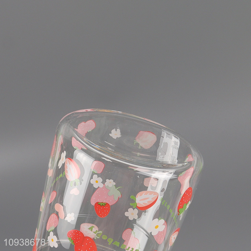 Top selling strawberry printed glass water cup