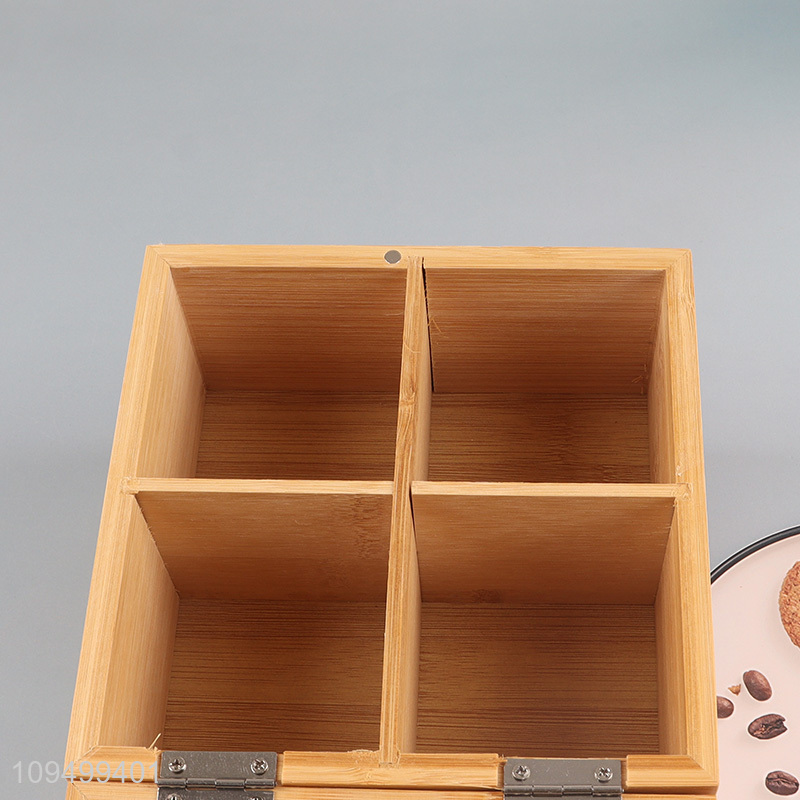 Low price 4-compartment bamboo tea storage box