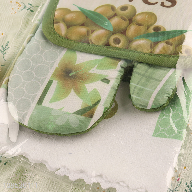 Popular products 3pcs kitchen apron pot pad towel set