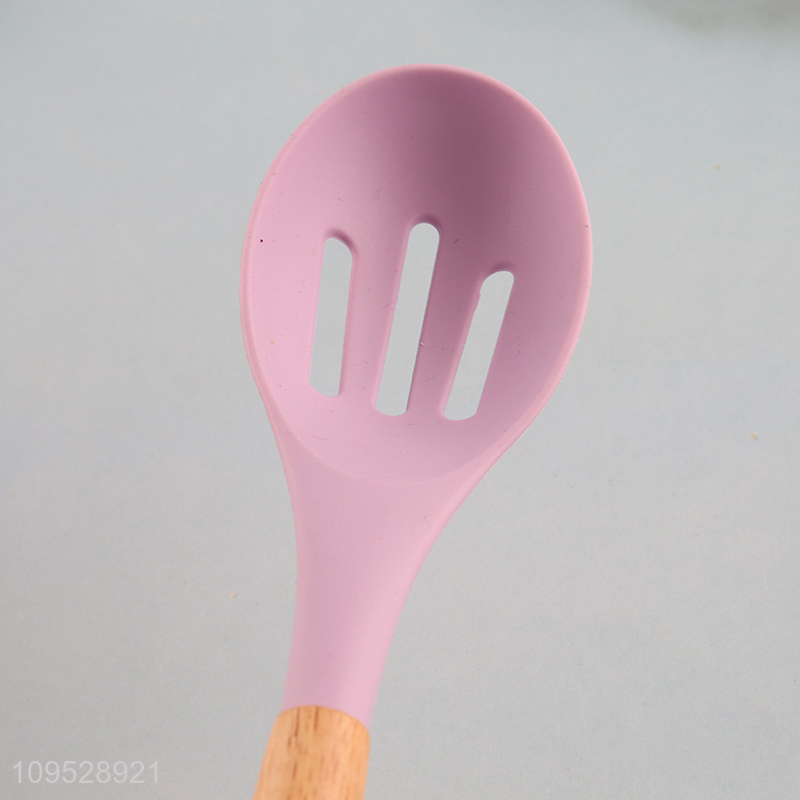 Hot selling wood handle silicone slotted spoon